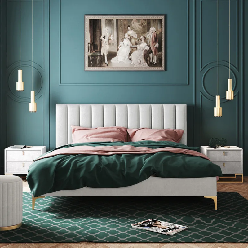*s forModern Luxury 1.8m Fabric Double Bed king Size Bed With Flocking*