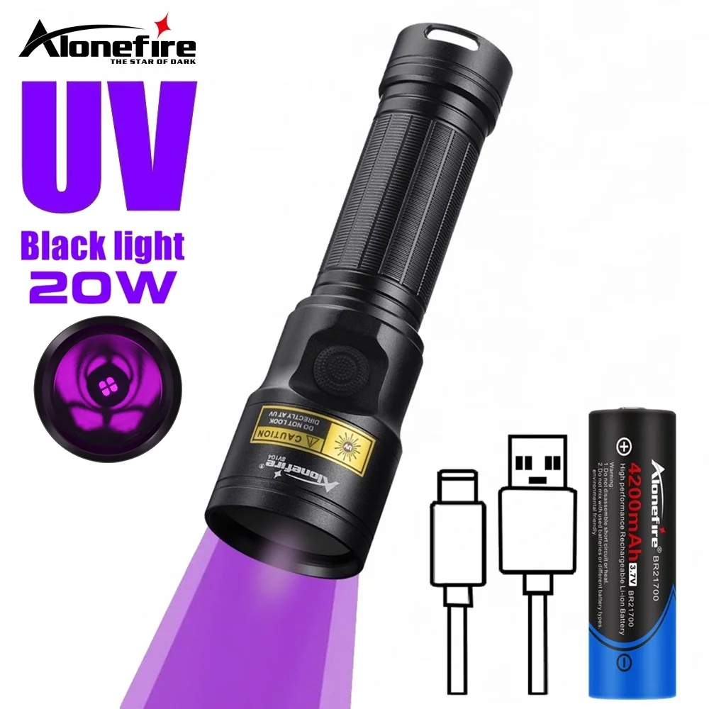 20W 365NM UV Flashlight Ultraviolet Blacklight Nail polish Curing Pet Urine Detector Ore Money Scorpions Marker Detection SV104