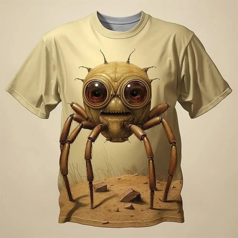 Fun Skeletal Spider Pattern 3D Printed Men's T-Shirt - Street Retro Style - Summer Quick-Drying Breathable Casual Short Sleeve