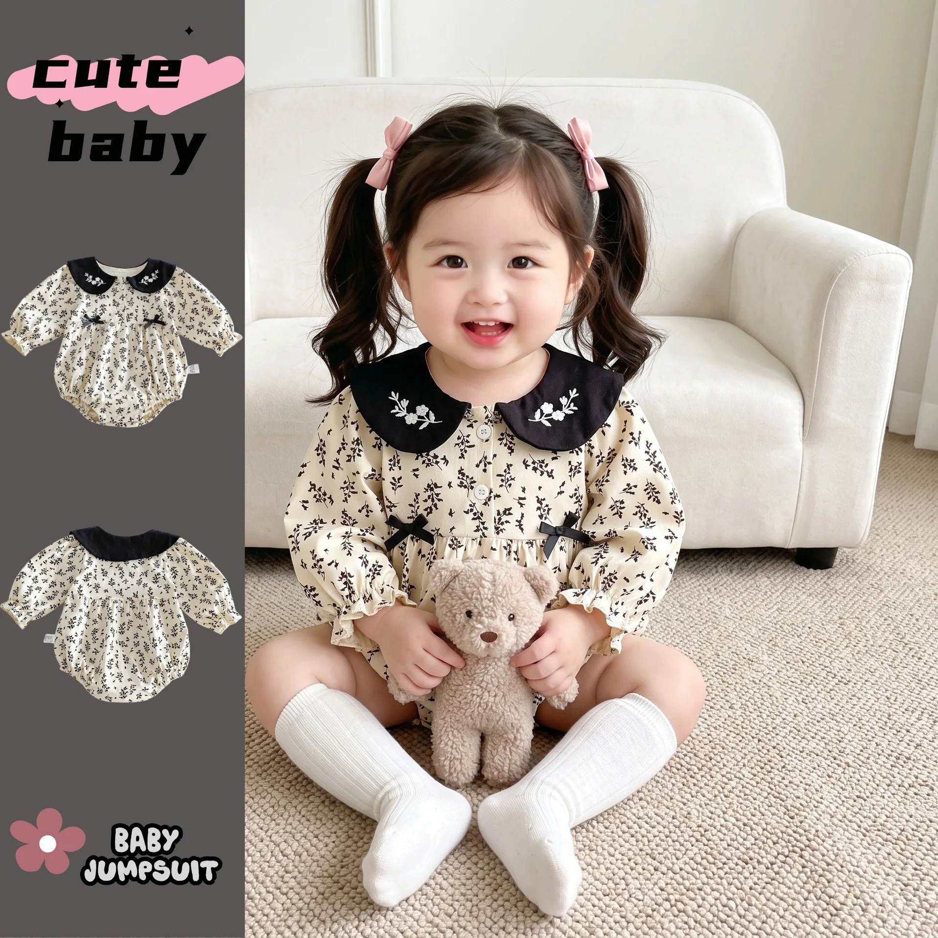 Autumn Baby Hoodie Korean Version Butterfly Bow and Velvet Fart Jacket 100 Day One Month One Year Old Baby Outfit