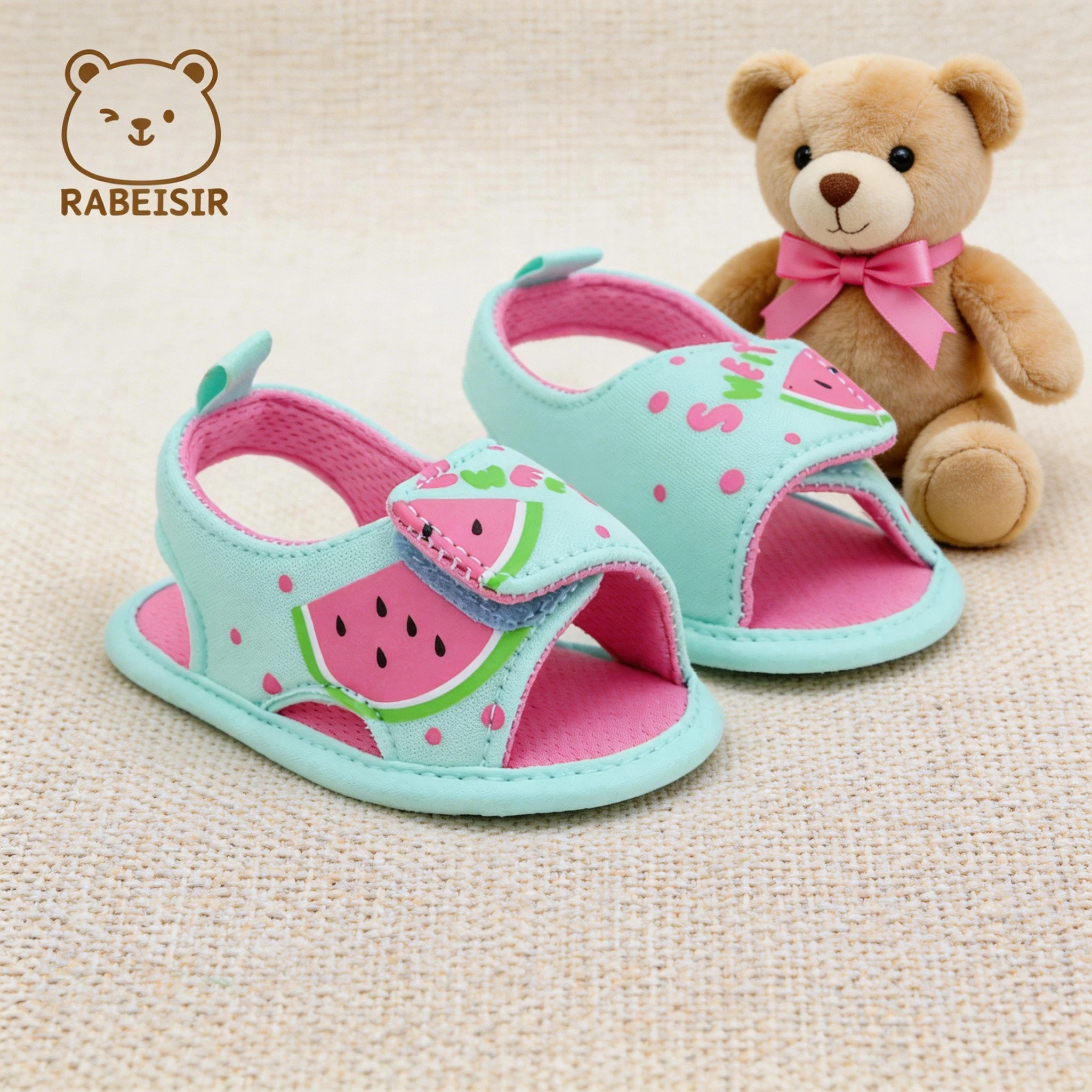 Cartoon print open-toe sandals with Velcro design and soft sole for toddlers