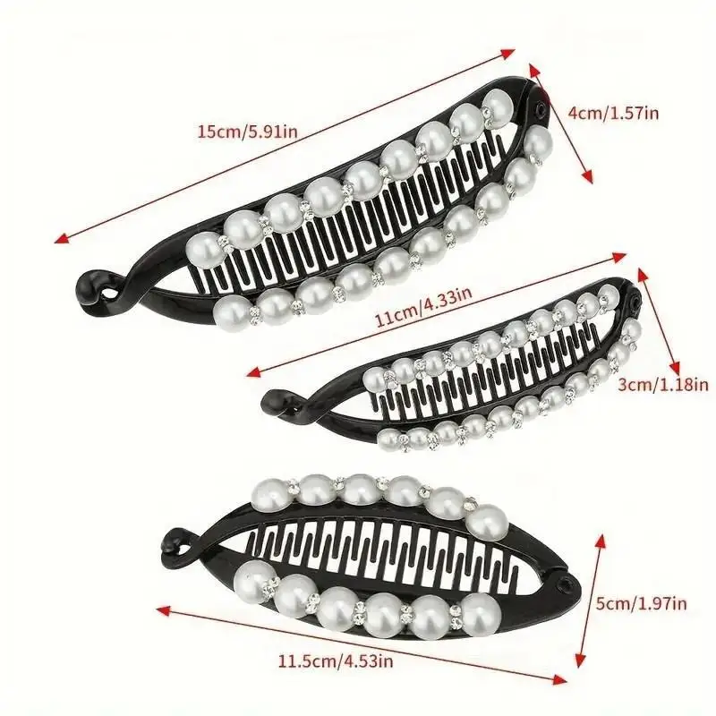 Damen-Haarspange mit Perlen und Strass, Bananenclip für Mädchen, Haarklammern, Haarspangen, Fischschwanz-Clip, Haar-Accessoires – Detail 4