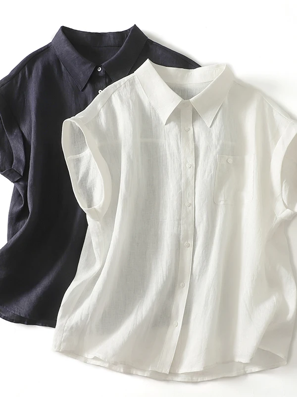 

Повседневный хлопок и лен ort Sve irt, женский летний свободный крой, классический воротник на пуговицах, тонкий материал, чистый цвет