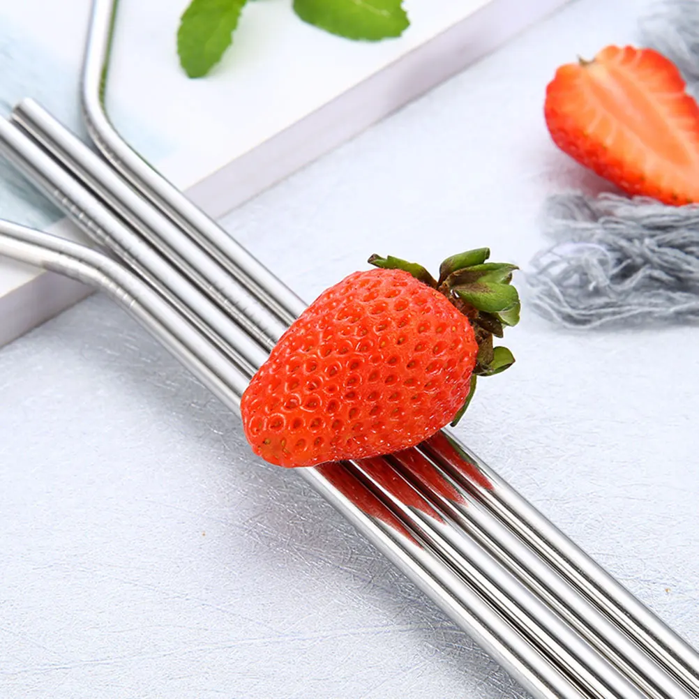 

4pcs Stainless Steel Straw Set Safe Drinking Pipet Bent Straws Home Office Bar Restaurant Kitchen Accessories