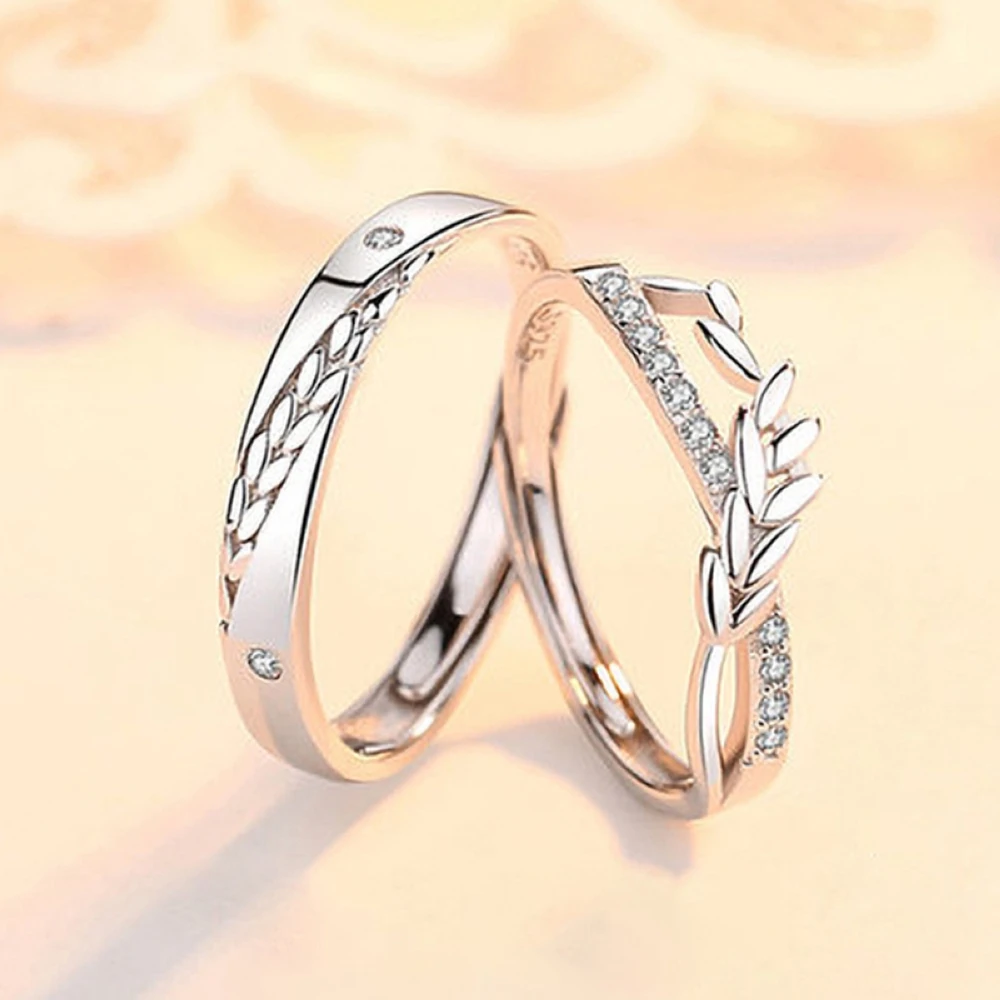 Copper Plated Platinum Ear Of Wheat Crystal Overlap Opening Adjustable Size Couple Rings Men Women Finger Jewelry Wholesale