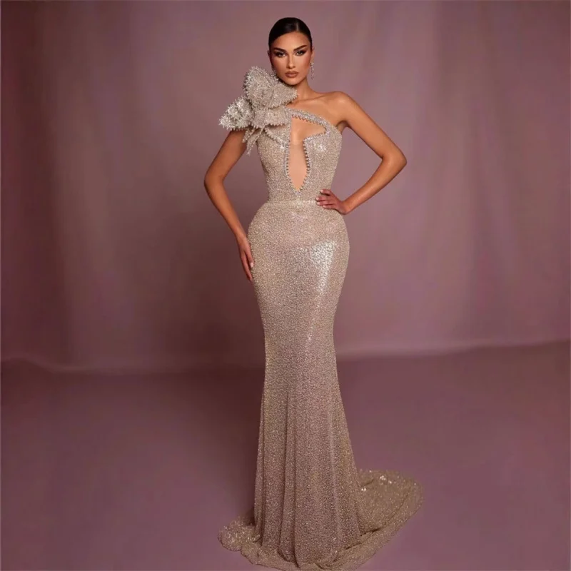 

Новое поступление, женское платье с трехмерным цветочным дизайном, сексуальное платье с открытыми плечами, платье цвета шампанского и пайеток, светская вечеринка, даже