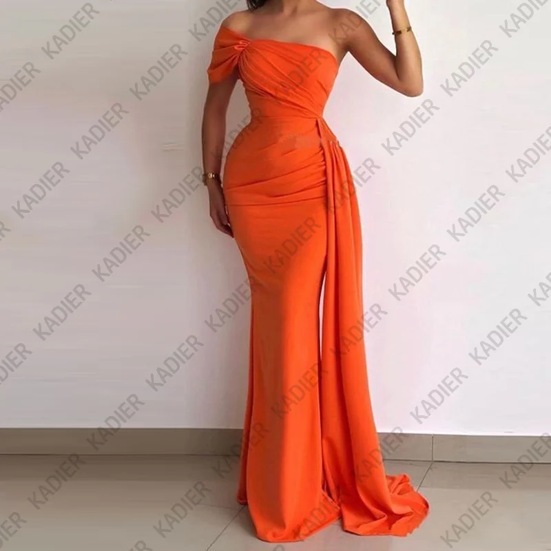 

Long Spandex Jersey Orange Bridesmaid Dresses with Side Skirt Evening Dress robe demoiselle d’honneur de mariage