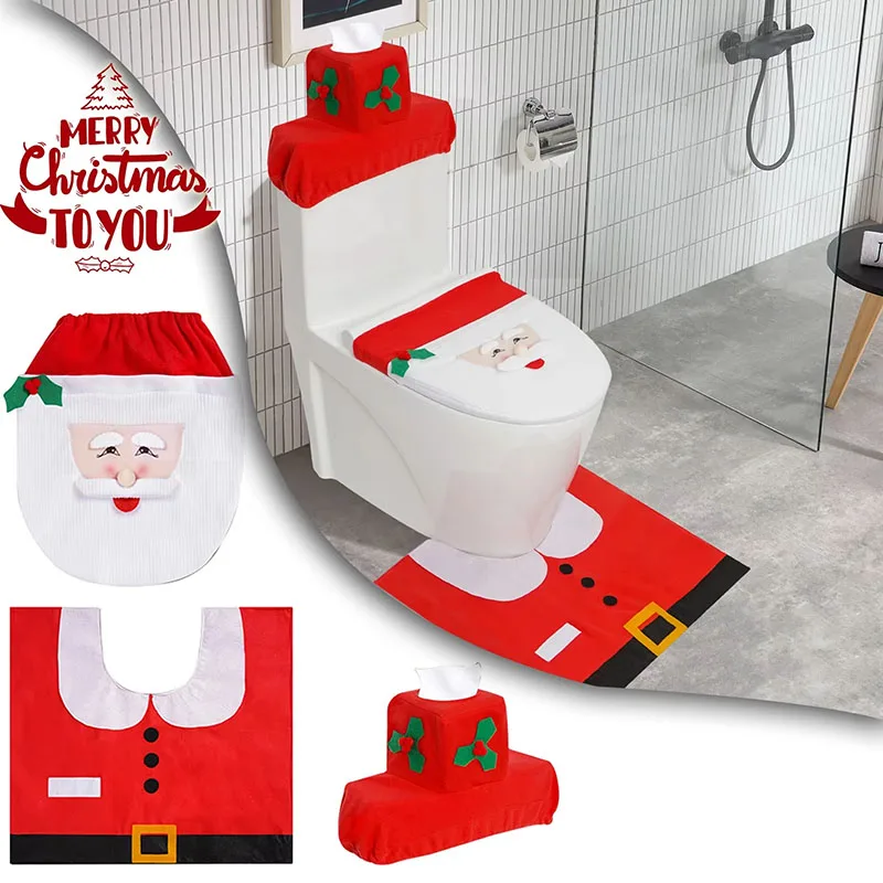 Cute Christmas Toilet Seat Covers Santa Claus Snowman Bathroom Mat Xmas Supplies Toilet Rug Home New Year Navidad Decorations