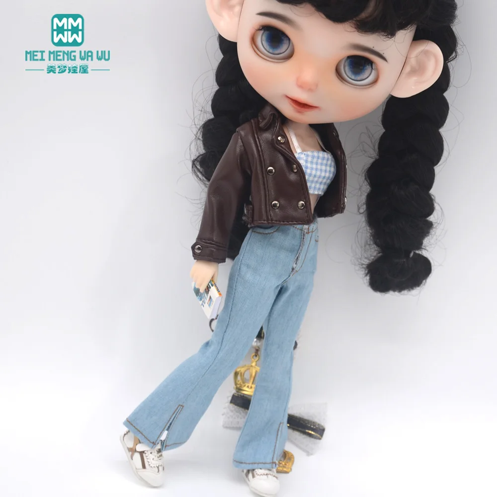 Blyth Puppe Kleidung 28-30cm Azon OB24 Zubehör Mädchen Geschenk Spielzeug Mode Leder Jacke Jeans Ausgestelltes Hosen Rohr top – Detail 21
