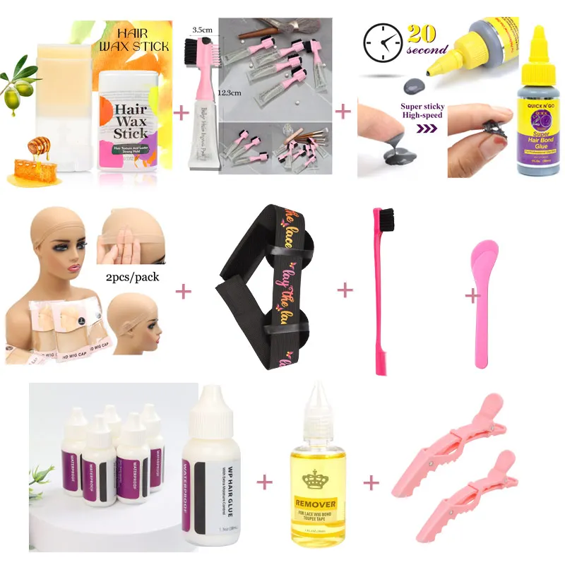 Affordable Wig Glue Kit Lace Front Wigs Installing Kit Set 15Pcs Lace Melting Spray Lace Tinting Mousse Lace Blending Glue