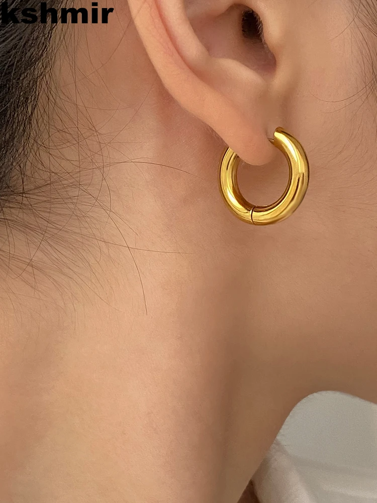 

kshmir Polished circular geometric metal simple Earrings Hiphop base Titanium Steel earrings accessories Jewelry gift free