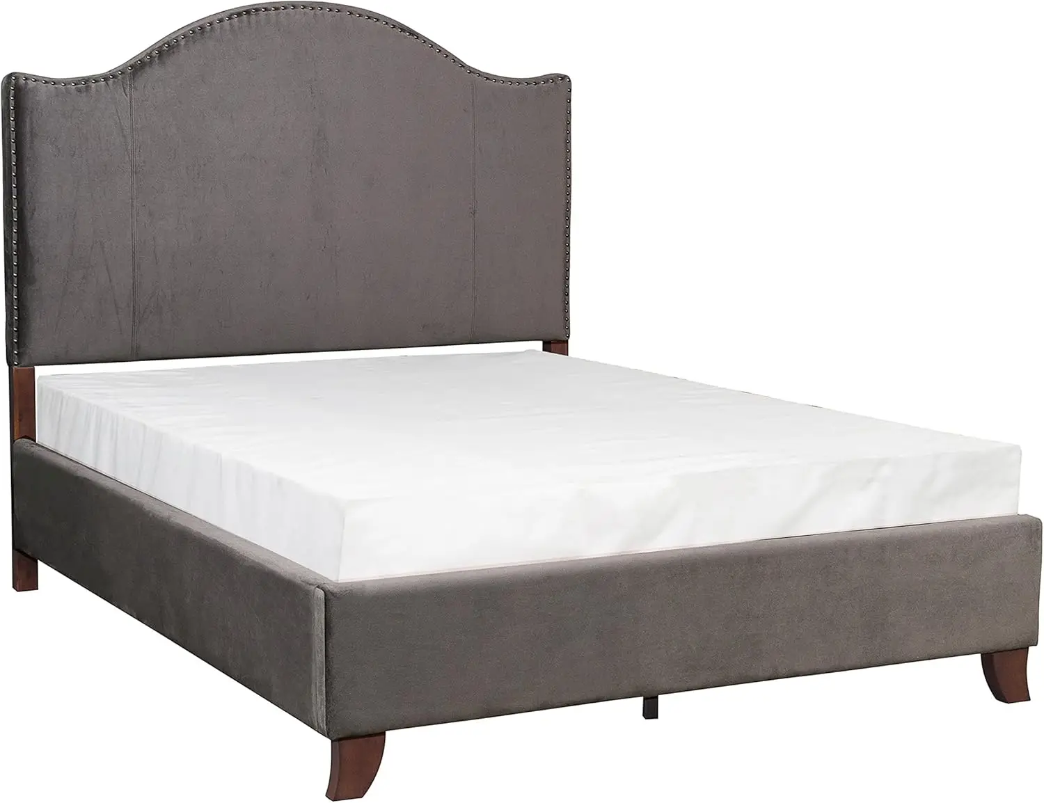 Lexicon Queen Bed Frame With Headboard, Traditional Bed Frame Queen Size, Velvet Upholstered Bed Frame With Nailhead Trim On