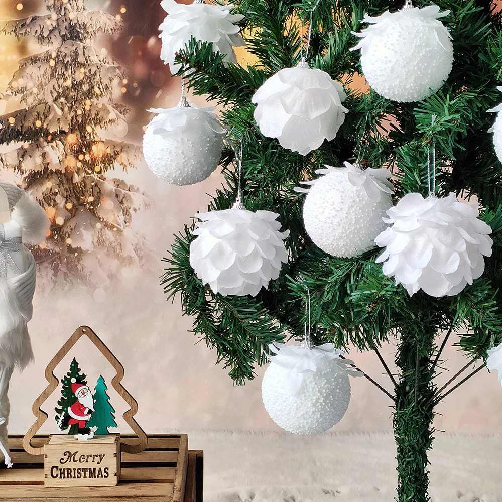 3Pcs/Box 8cm White Christmas Ball Christmas Tree Hanging Pendant Flower Foam Snow Balll Xmas Decorations for Home New Year 2023