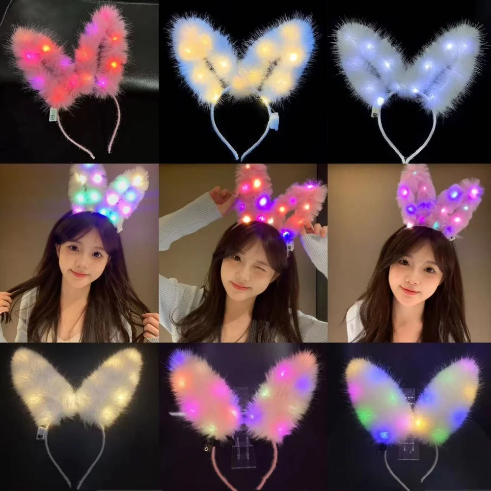 New Glowing Feather Rabbit Ears Hairband Adult And Child Performance Activi Hair Accory Bar Fairy Plu Headband Decoration 2026 - Image 3