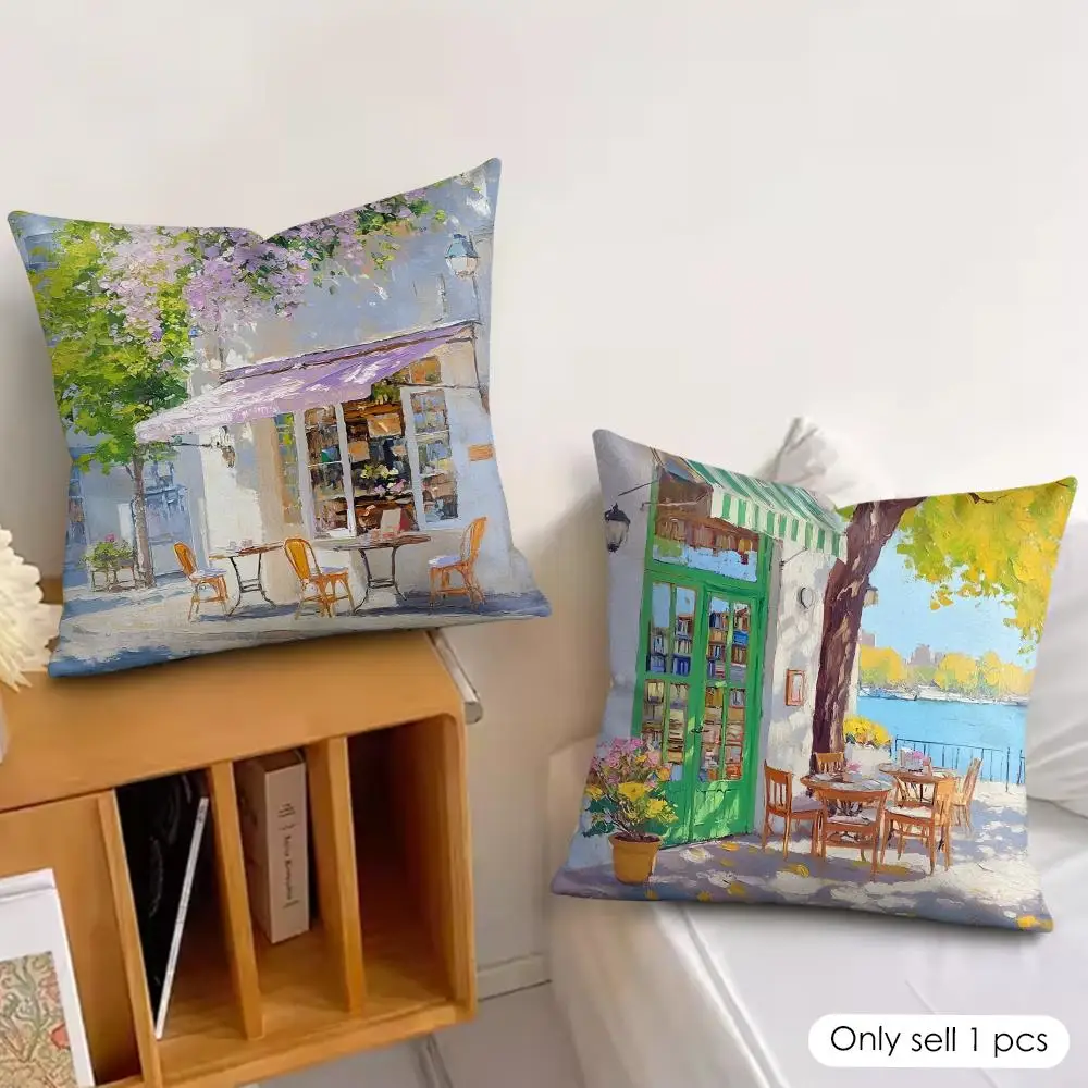 Street Leisure Oil Painting Cushion Cover Silky Short Plush Invisible Zipper Dustproof Sofa Pillow Case For Home Decor