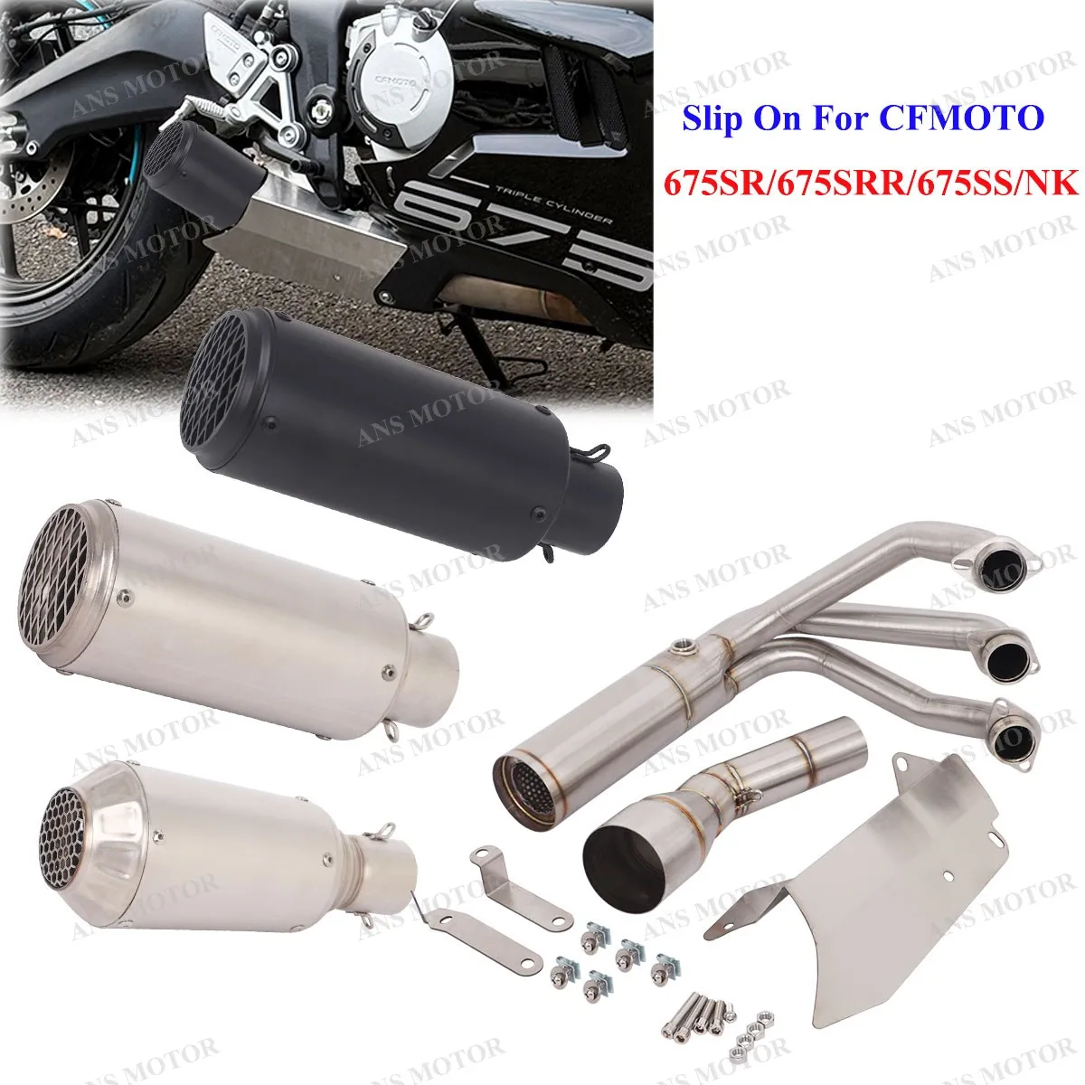 

Slip On For CFMOTO 675SRR 675SR 675NK Motorcycle Exhaust Complete System 675SRR Exhaust Round Muffler