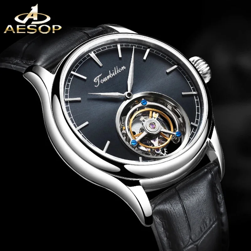 

AESOP 7005 Flying Tourbillon Skeleton Watch for Men Mechanical 50M Waterproof Watches Mens Stainless Steel Simplicity 2023 New A