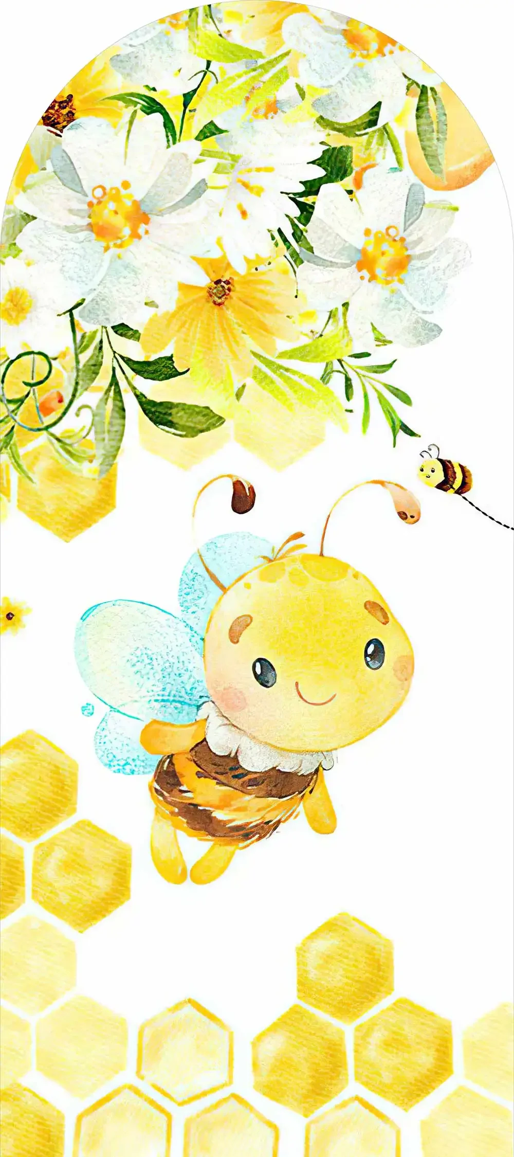 Mocsicka Yellow Bee Arch Backdrop Cover Elastic Double-Faced Baby Birthday Arched Background Honey Flower Party Decoration Props