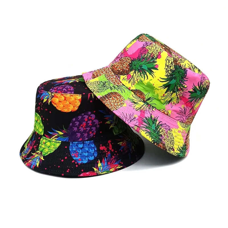 European and American New Printed Pineapple Pattern Bucket Hats for Men and Women Summer Outdoor Sports Sunshade Basin Caps