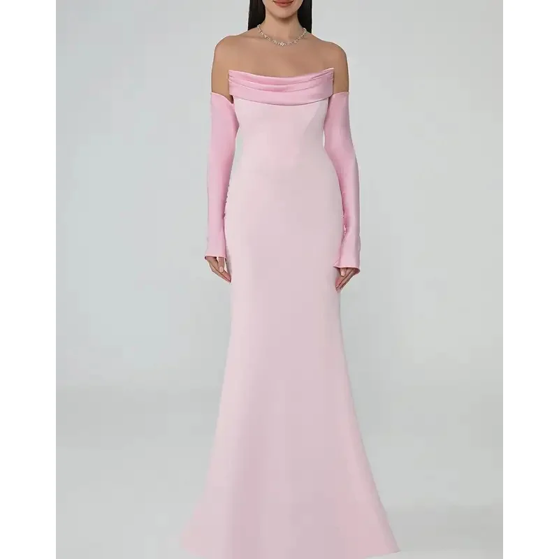 Fidora Elegant Pink Customized Prom Dress Women Off Shoulder Simple Party Evening Dresses Floor Length Special Occasion Gown