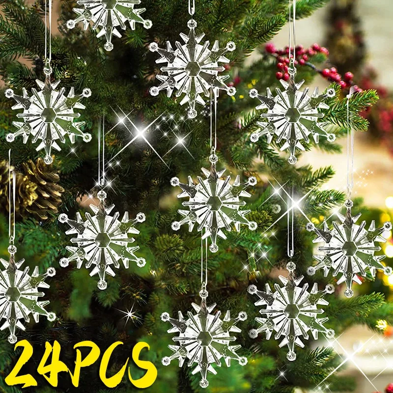 Christmas Acrylic Snowflake Pendant Transparent Crystal Snowflake Xmas Tree Hanging Ornaments DIY Home New Year Party Decoration