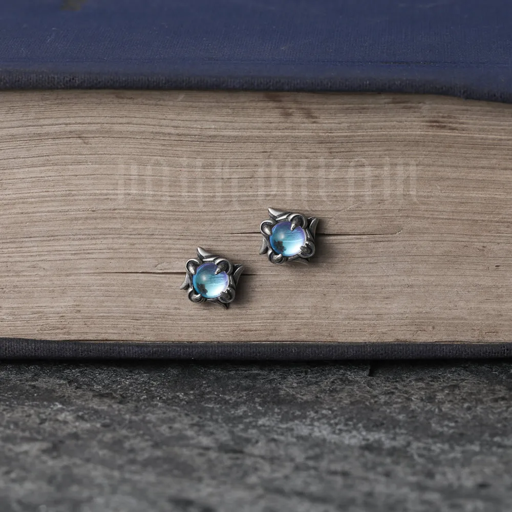 Personality Real 925 Sterling Silver Stud Earring Blue Crystal Devil's Claw Earrings Magic Eye Punk Rock Piercing Jewelry