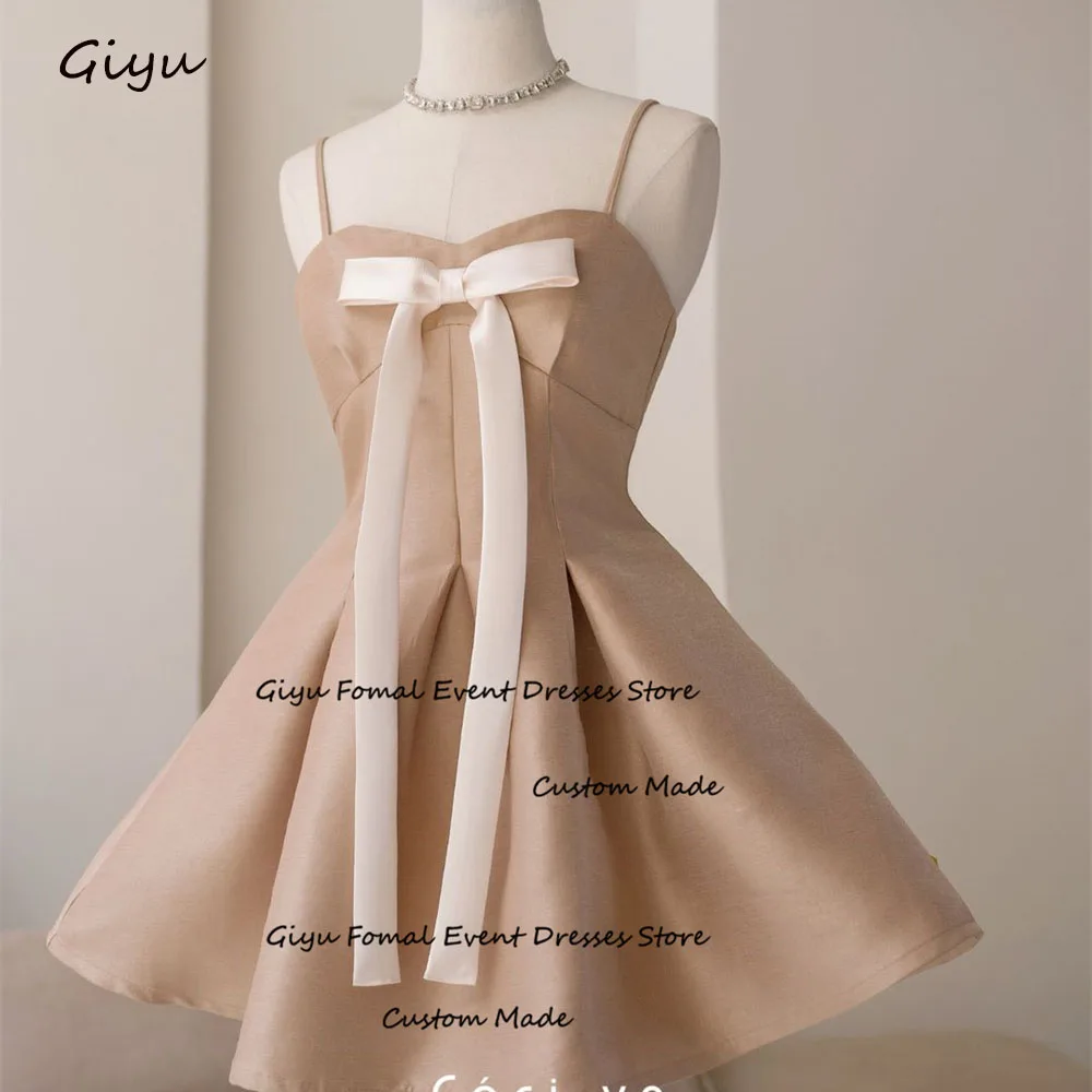 

Giyu Modern Style Pink Bow Prom Dress Sweetheart Collar Draped Mini-length Above The Knee Summer Dress Birthday Party Dress