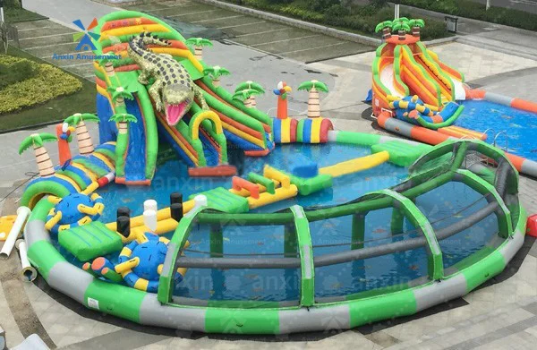 Source Manufacturer Commercial PVC Outdoor Inflatable Animal Themes Water Park Customized Crocodile  