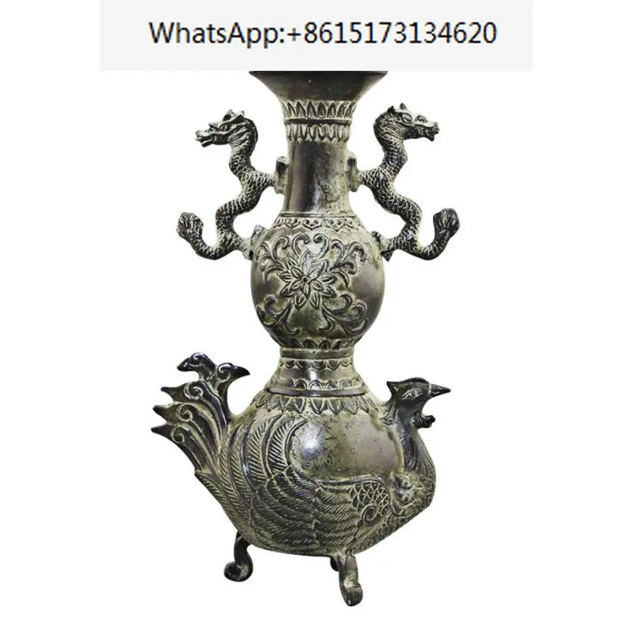 Copper Statue Antique manufacturers direct wholesale collection of handicrafts brass Dragon Phoenix gourd vase ornaments