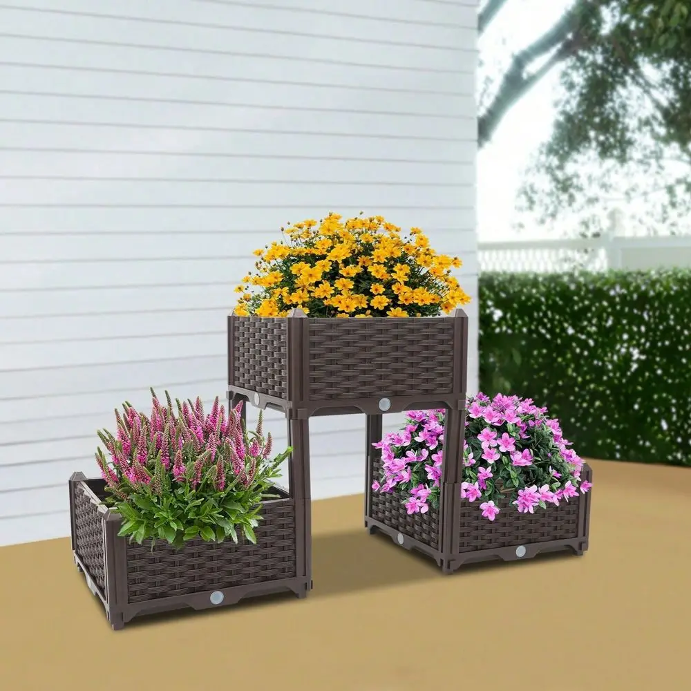 

3 Packs Elevated Plastic Raised Garden Bed Planter Kit, Flower Vegetable Standing Planter Box For Indoor Outdoor Balconies Gard