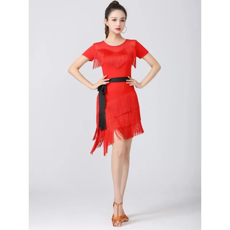 

Women's Latin Dance Dr Slimming ort Sve Slit Skirt High End New Sle Fitn Performance Costume Step