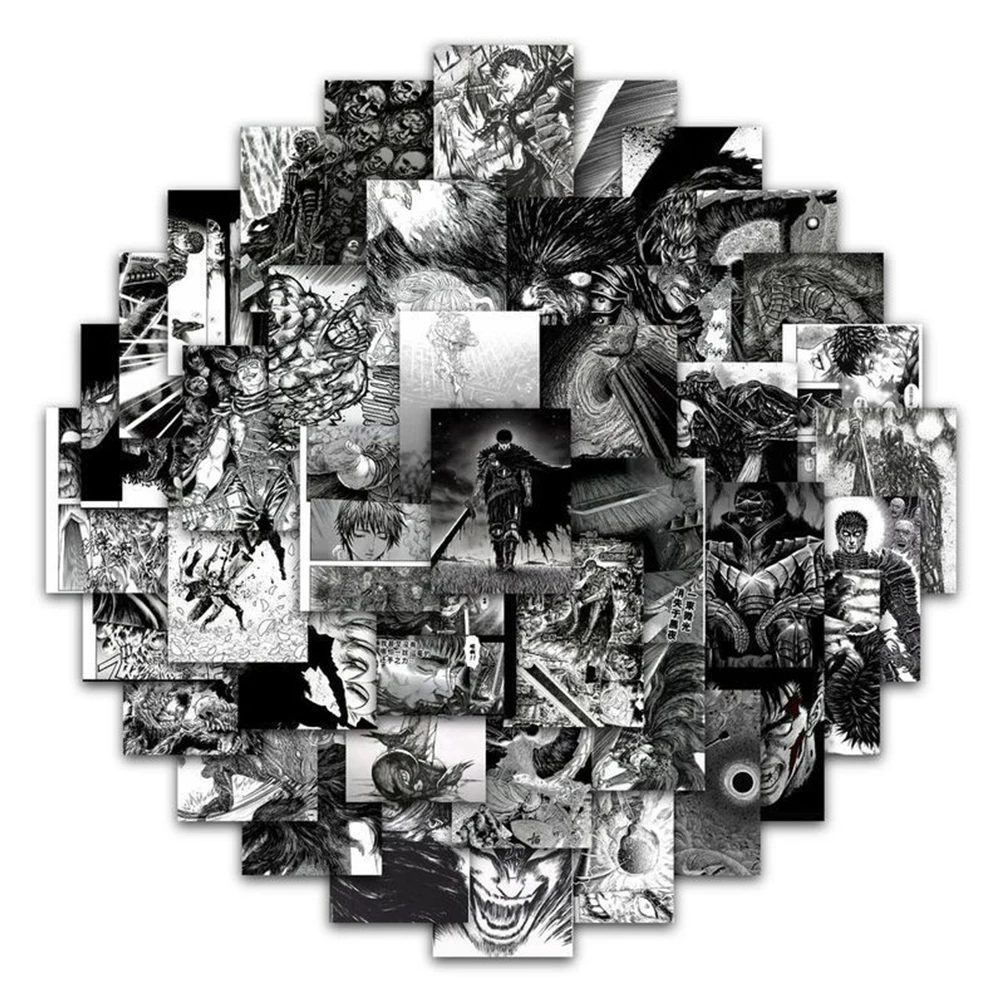 10/30/60 szt. Czarne i Białe Naklejki Berserk Cool Guts Anime Naklejka na Laptopa Deskorolkę Rower Walizkę Wodoodporne Naklejki z Postaciami