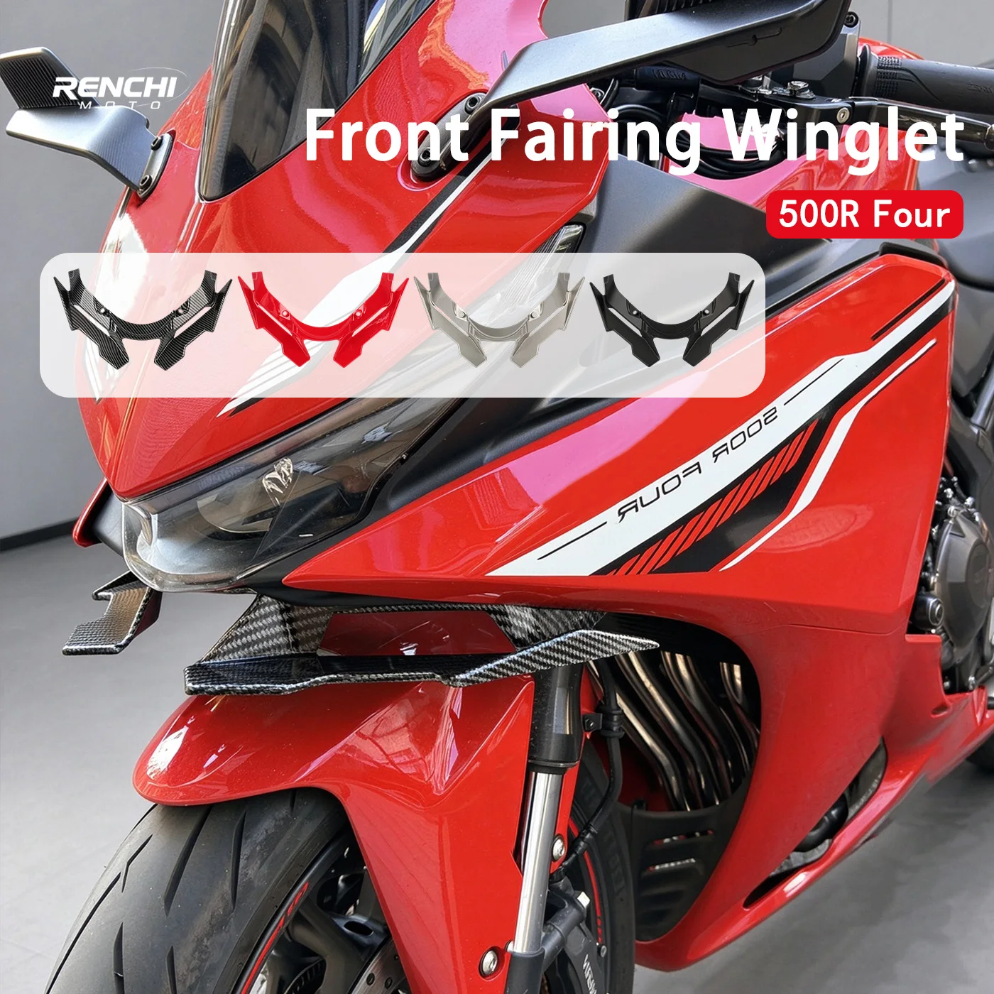 ホンダcbr500r-four-2026-2027-500r-four用、フロントスポイラー、フェアリング、ウィングレット、空力ウィングカバー、トリム。