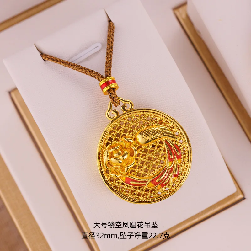 Versatile Fashionable 9999 24K Real Gold Braided Necklace New Rotatable Six-character Mantra Eight-treasure Compass Pendant