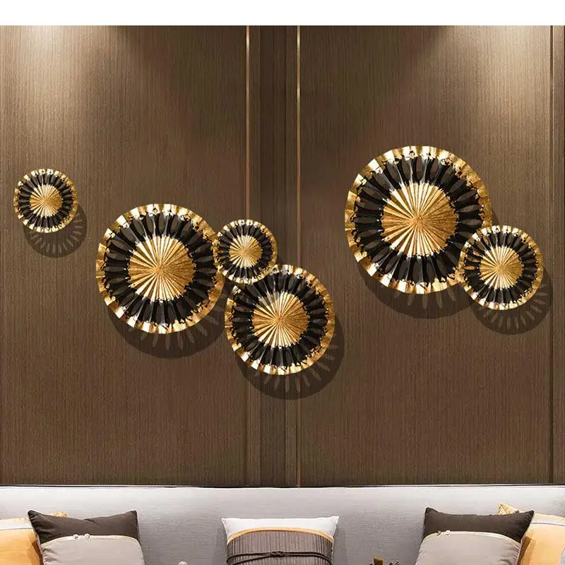 Black Gold Round Wall Hanging Ornaments Aesthetic Room Decor Corridor Backdrop Display Crafts Pendants Decoration