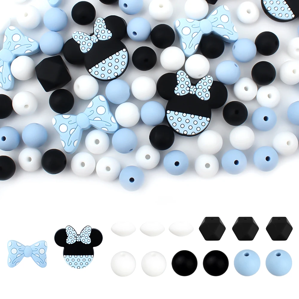 35Pcs/Set Bow Tie Silicone Beads Mouse Focal Round Lentil Loose Beads DIY Keychain Pendant Pen Jewelry Handcrafts Accessories