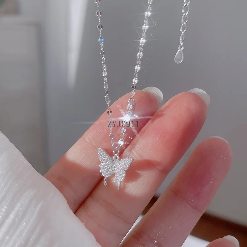 قلادة على شكل فراشة من الفضة الإسترليني S999 للسيدات بتصميم فاخر وخفيف وسلسلة على شكل عظمة الترقوة هدية عيد الحب