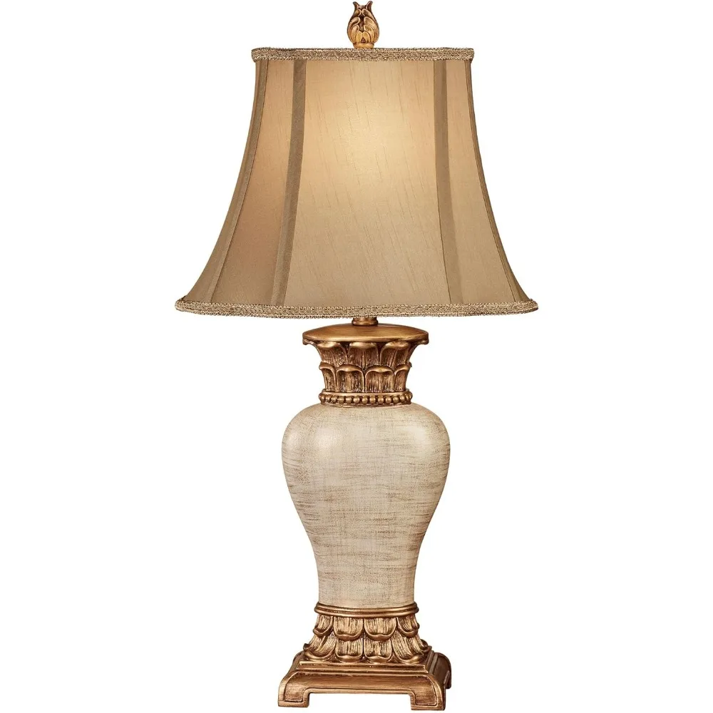

Traditional Table Lamp | Finely Handcrafted from Resin | Neutral Ivory | Metallic Brushed Gold and Antique Gold Accents