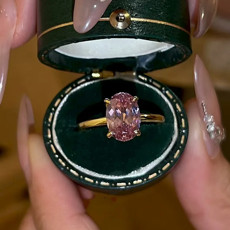 MINWEEN 7*10MM Oval Cut Lab Pink Diamonds Ring WIth 100% 925 Sterling Silver For Women Wedding Engagement Fine Jewelry