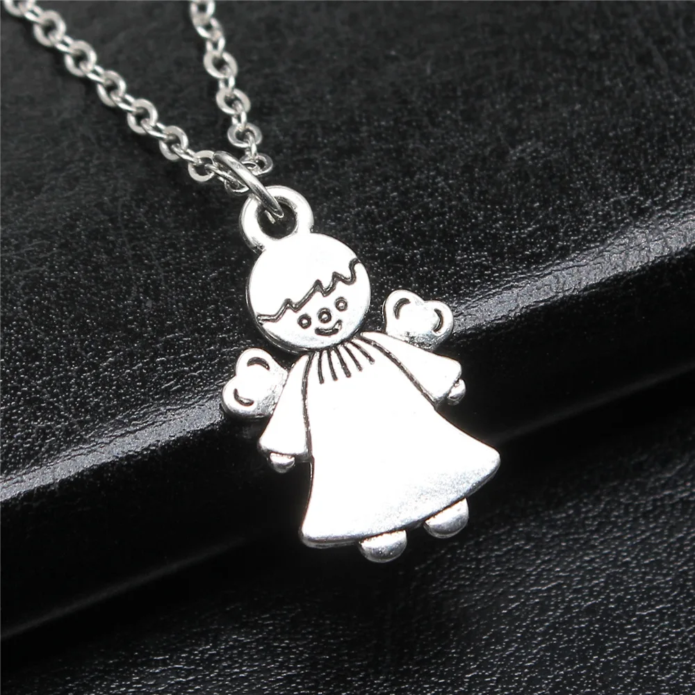 Simple Classic Fashion 22x14mm Antique Silver Color Angel Pendant Girl Women Short Chain Necklaces Choker Necklace