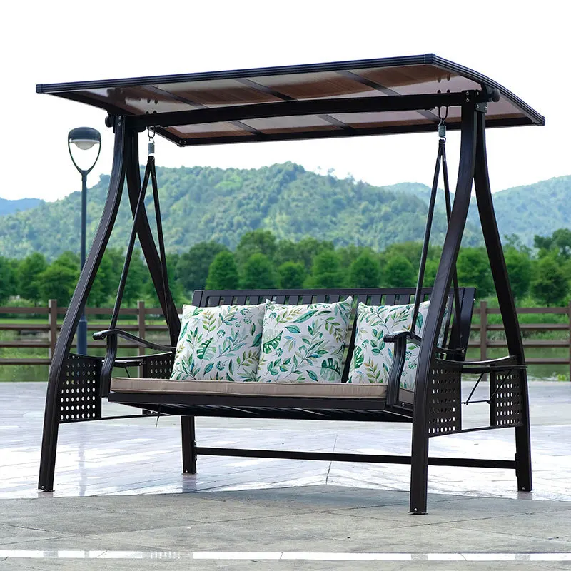 

courtyard hanging chair wrought iron home balcony aluminum alloy Internet celebrity cradle bed double rocking chair furniture