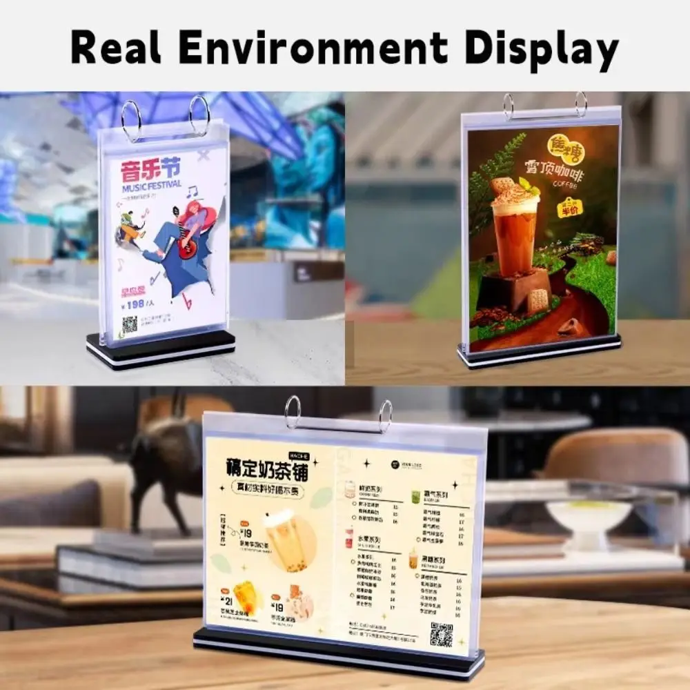 Clear PVC Menu Display Stand Sturdy Base A4/A5 Tabletop Loose-leaf Rack Detachable 6 Pages Poster Holder Store Display