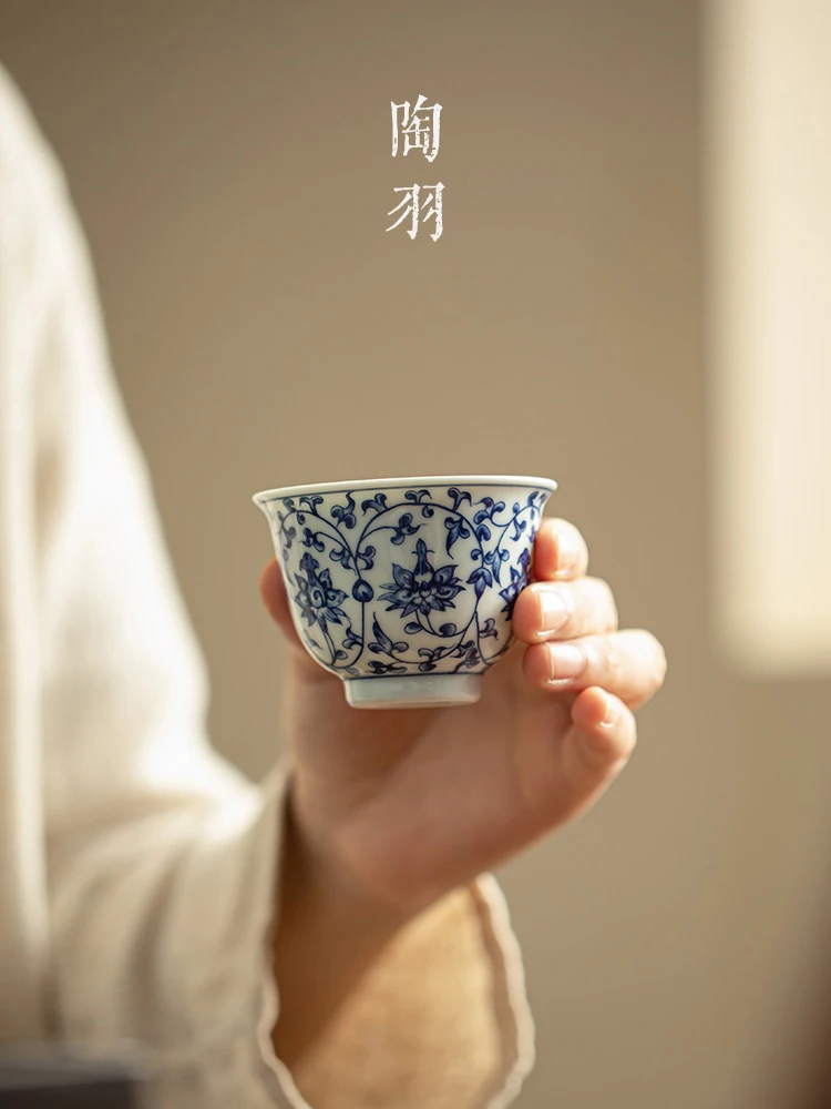 Blue And White Tangled Branches Lotus Master Kung Fu Set TasTing Single Handmade CeramiC Tea Drinking Cup