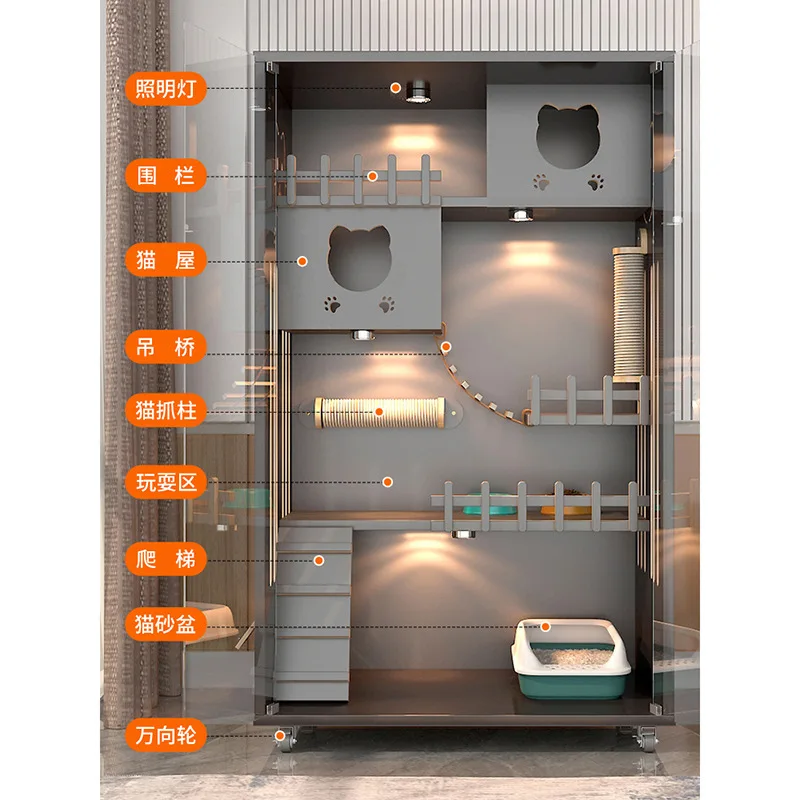Solid wood multi-storey, large cat villa, pet house, cat house integrated