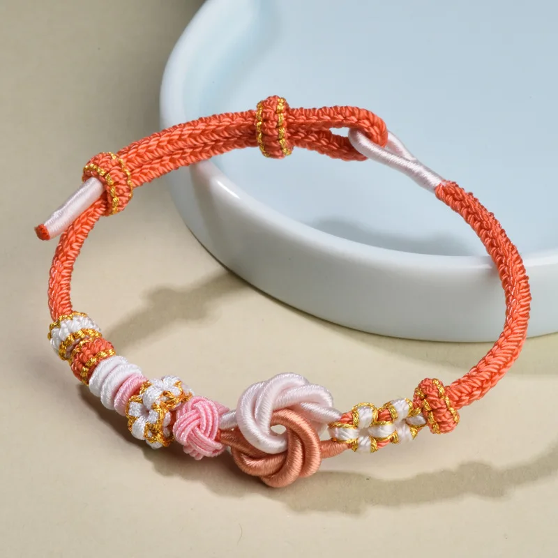 Chinese Traditional Handmade Braided Mandala Peach Blossom Knot Bracelet Lucky Blessing Fortune Adjustable Rope For Diy Dragon