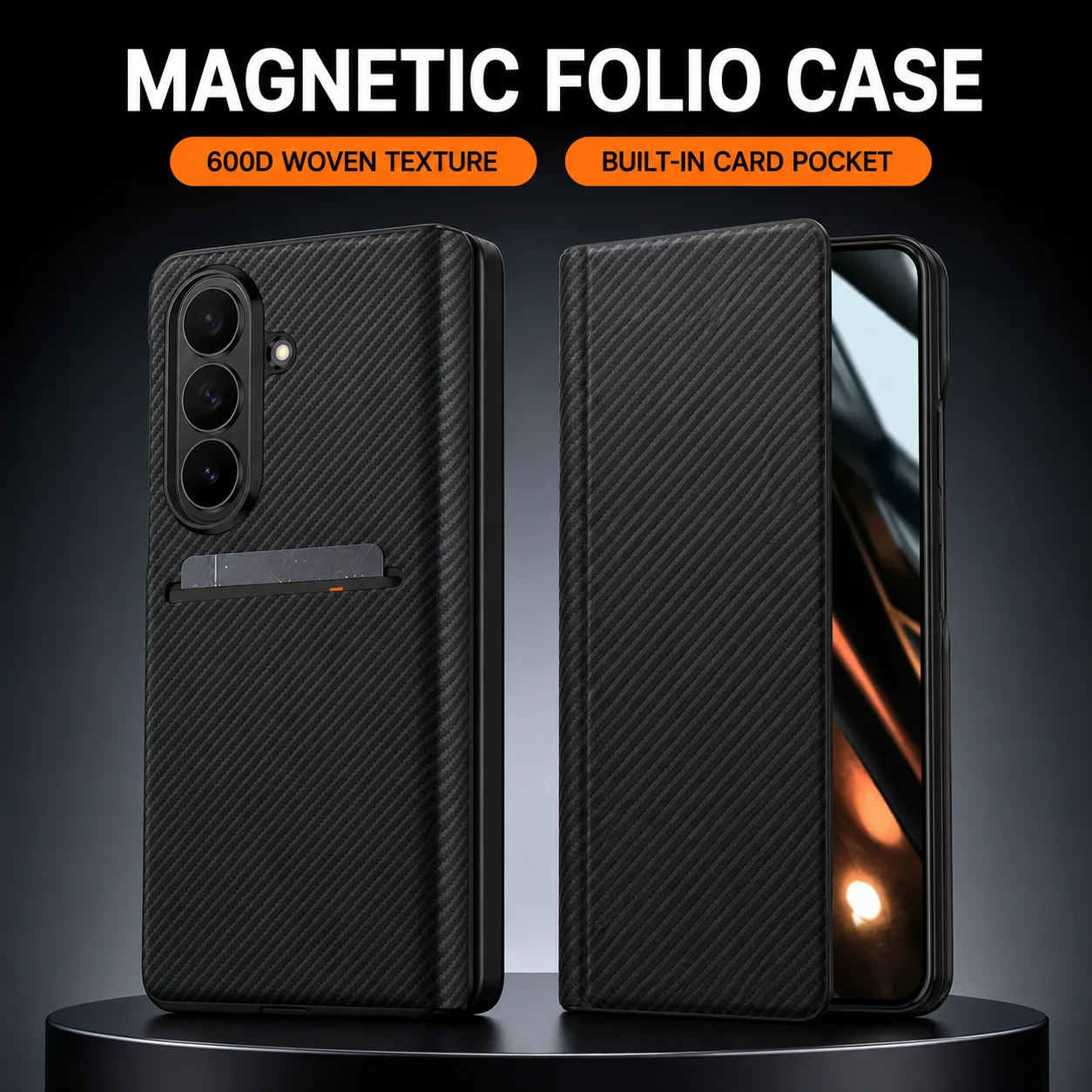 Sulada Leather MagSafe Case for Samsung Galaxy Z Fold 8 Ultra 8 7 6 5 4, Carbon Fiber Pattern Flip Cover