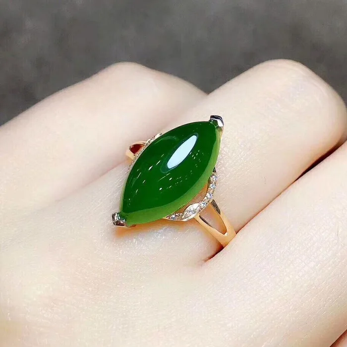 

Natural Green Jade Pulp Hand Carved Water Drop Ring Fashion Boutique Jewelry Women's Ring Opening Adjustable