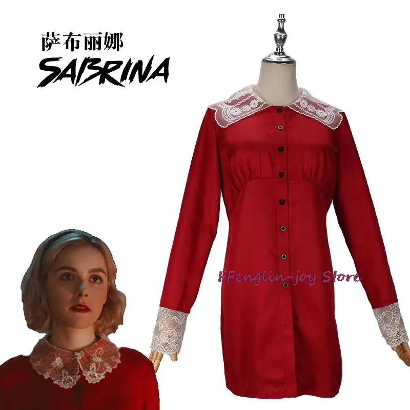 Sabrina Spellman Dress Chilling Adventures of Sabrina Cosplay Dress Women's Spring Summer Red Long-sleeved Skirt Halloween Party