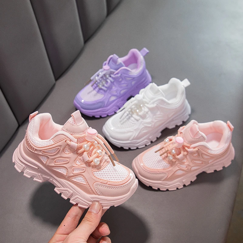 

Детские кроссовки, однотонные дышащие детские белые туфли с мягкой подошвой, осень 2023, спортивная обувь принцессы для девочек, нескользящая веревка