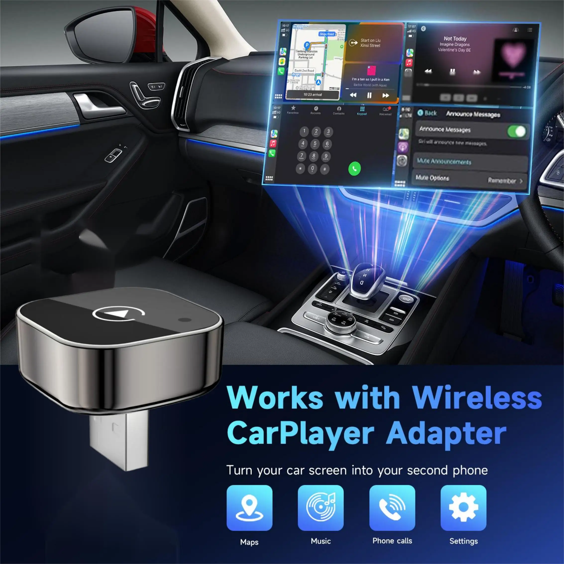 محول CarPlay & Android Auto اللاسلكي - ترقية تصميم صغير لعام 2025 - يحول سلكيًا إلى اللاسلكي، التوصيل والتشغيل، وإعادة الاتصال التلقائي